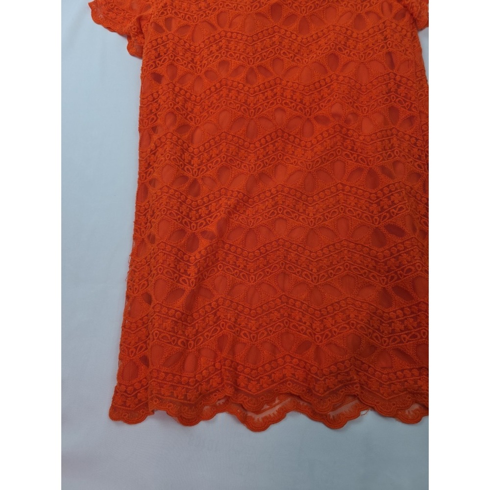 ZARA Bright Orange Crochet Lace Short Sleeve Sheath Dress Size XL - Picture 14 of 15